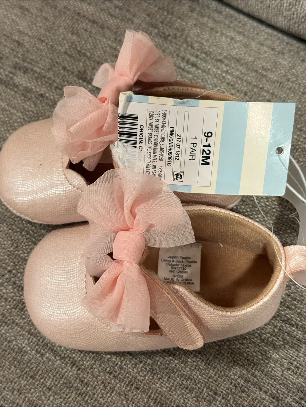Cat & Jack Baby Girl Pink Bow Shimmer Dress Shoes Crib Booties 9-12 months NWT